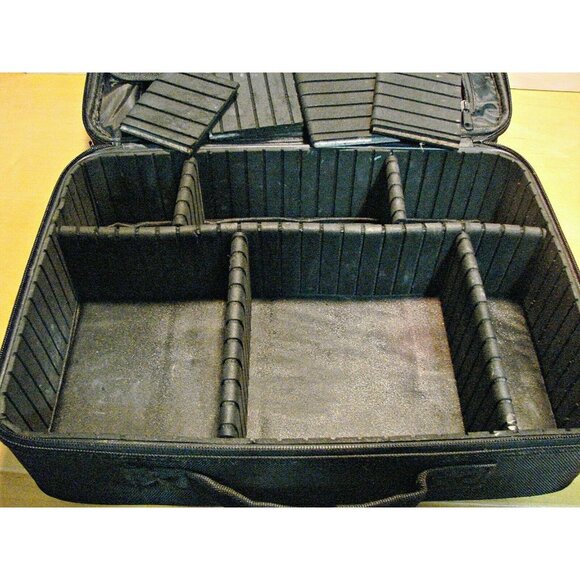 Large Makeup Crafts Storage Bag Case Zip Movable Compartments Strap Black Travel - Picture 4 of 12